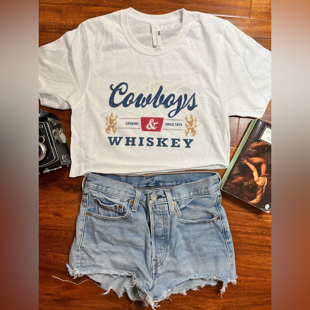 White Cowboys Whiskey Crop Top